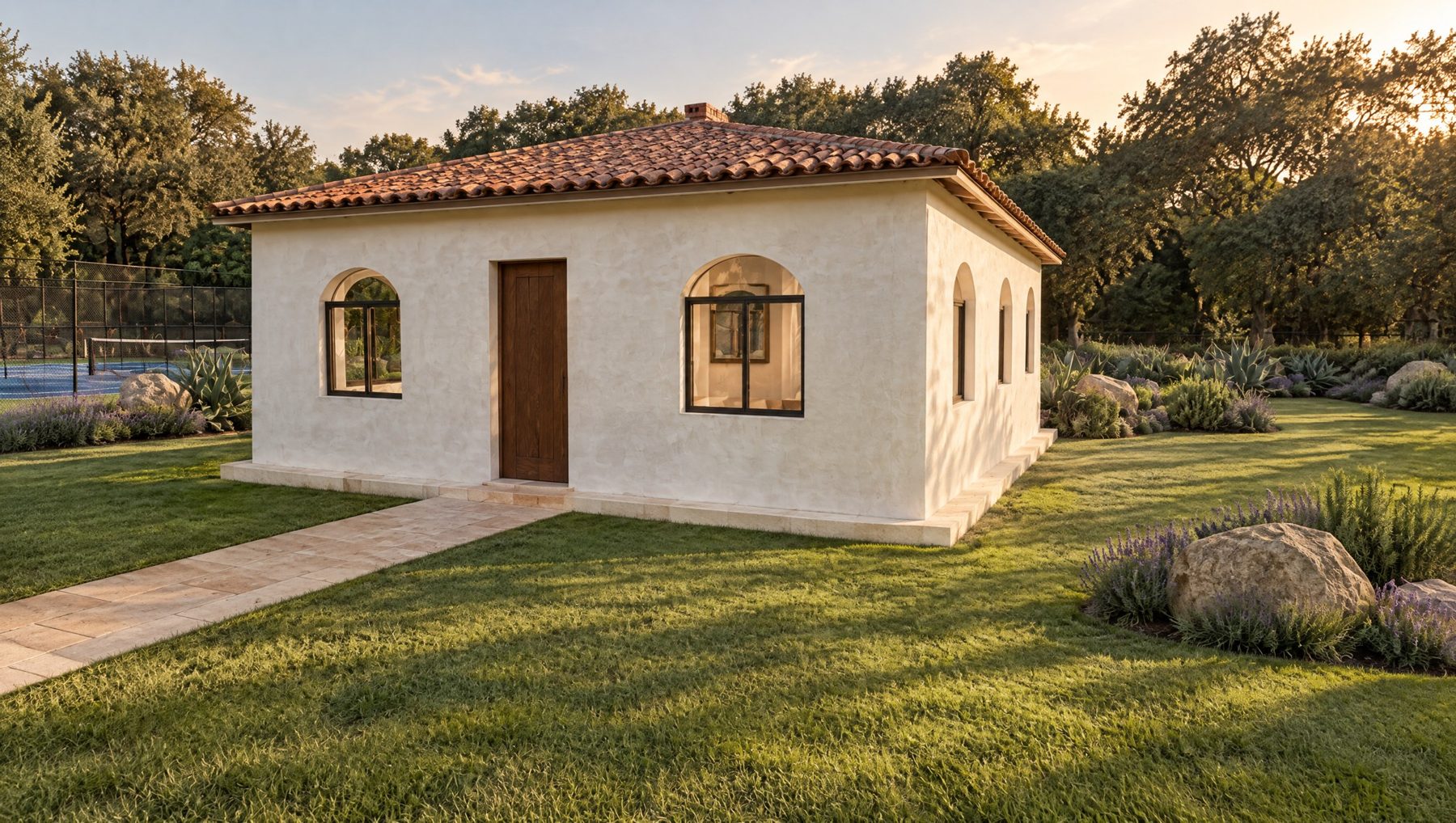 Original photo: a guest house with a plain lawn